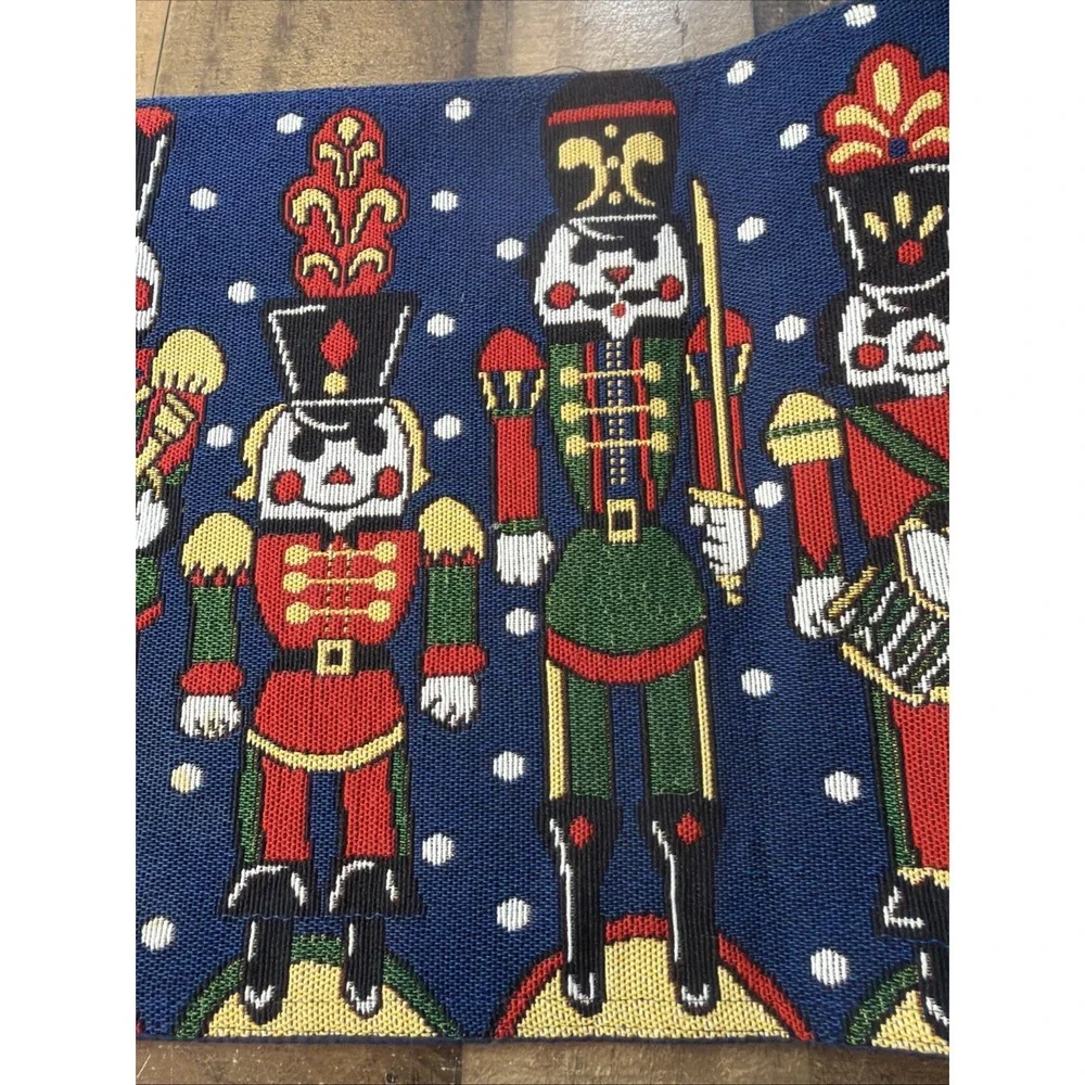 Vintage‎ Nutcracker Tapestry Christmas Table Runner Navy Blue Toy Soldier 12x54